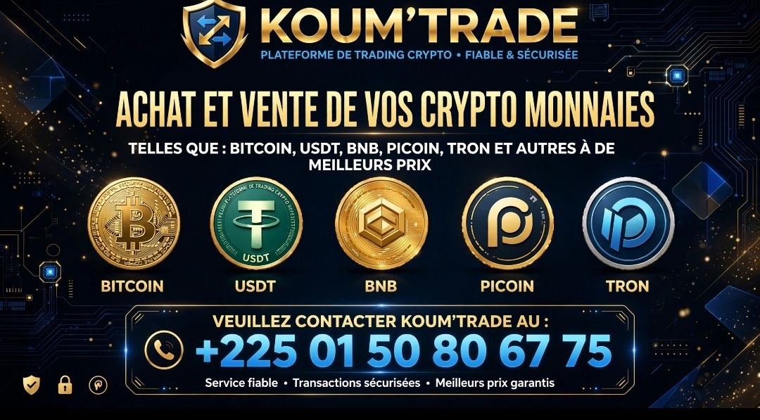 Koum’Trade : plateforme de trading crypto, achat et vente de Bitcoin, USDT, BNB, PiCoin et Tron